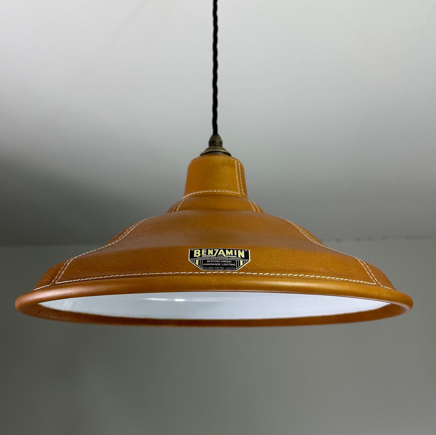 Bawsey ~ Genuine Leather Industrial factory shade light ceiling dining room kitchen table vintage edison filament lamps pendant | 16 Inch