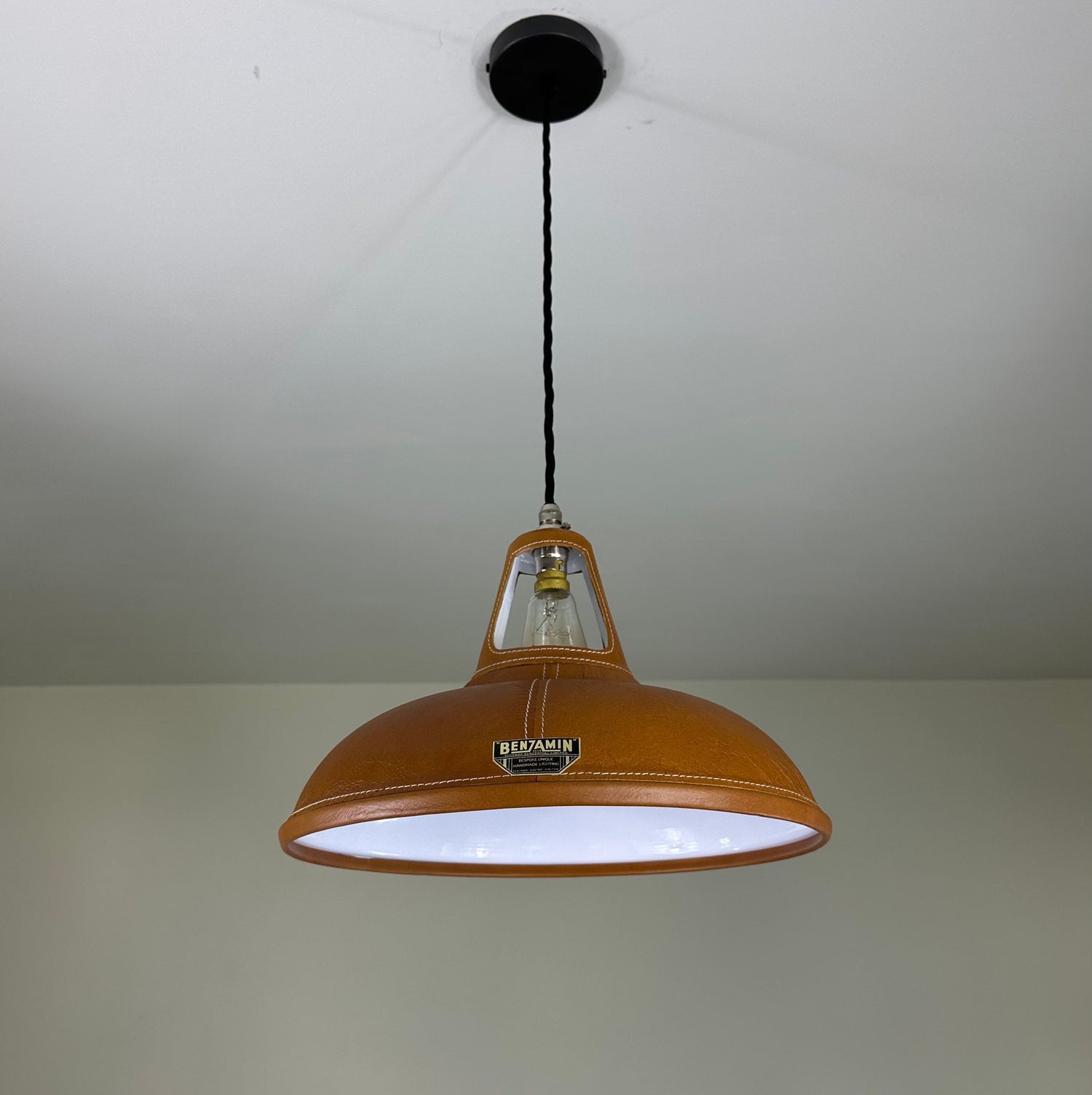 Cawston XL ~ Genuine Leather Solid Steel Lamp Shade 1932 Design Pendant Set Light | Ceiling Dining Room | Kitchen Table | Vintage | 14 Inch