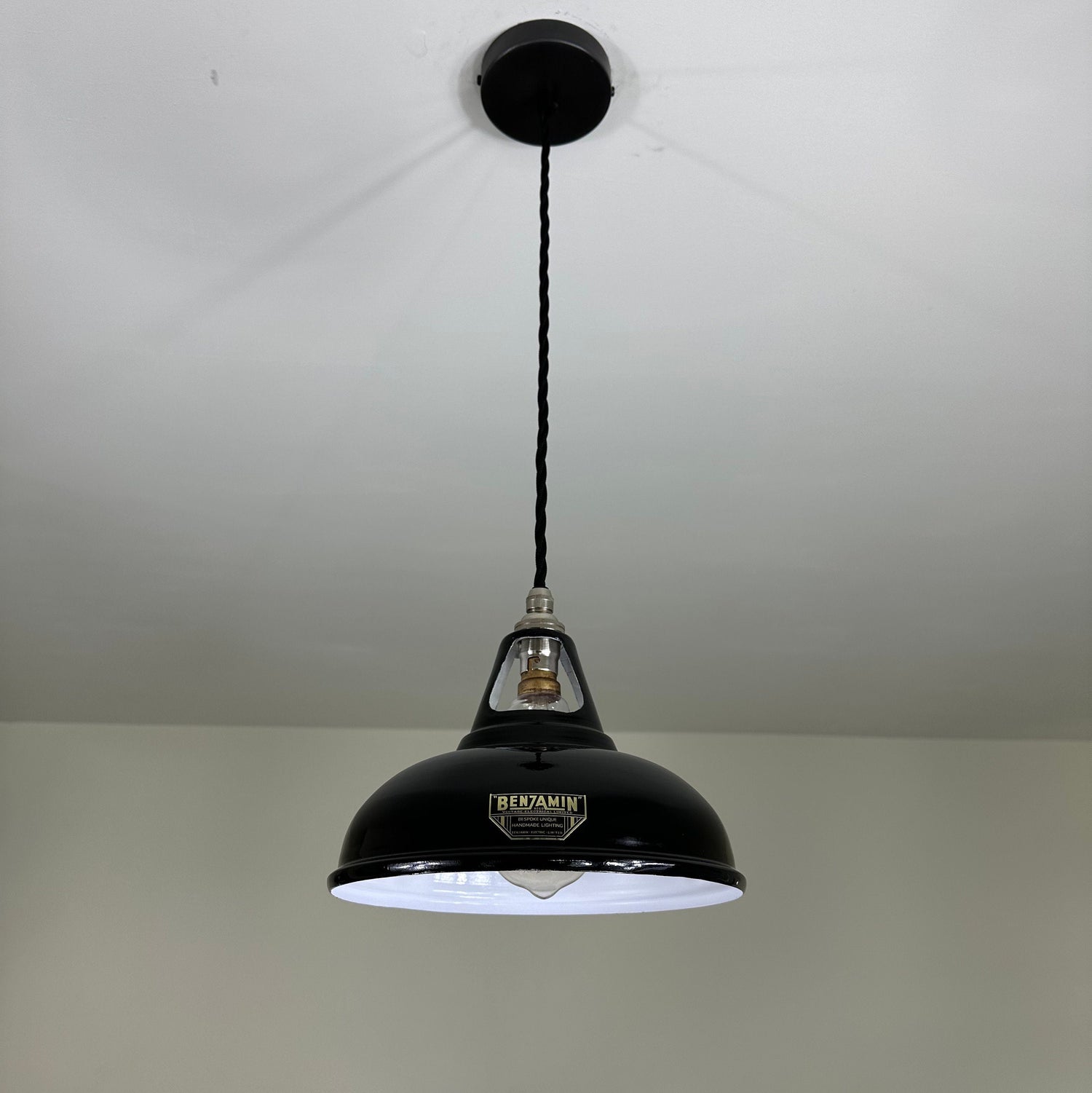 Cawston Small ~ Gloss Black Solid Industrial Slotted Design Shade Pendant Set Light | Ceiling Dining Room | Kitchen Table | Vintage 9 Inch