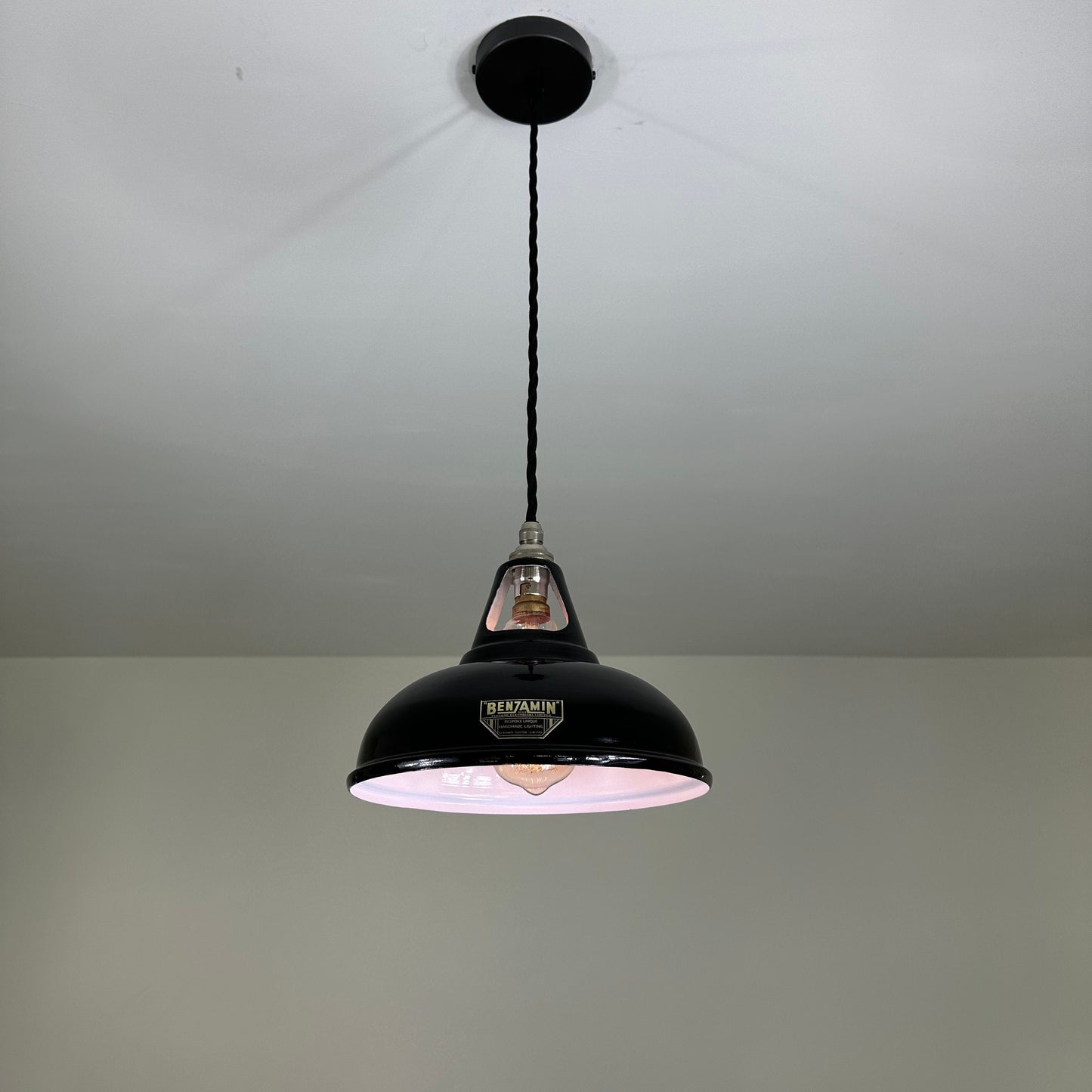 Cawston Small ~ Gloss Black Solid Industrial Slotted Design Shade Pendant Set Light | Ceiling Dining Room | Kitchen Table | Vintage 9 Inch