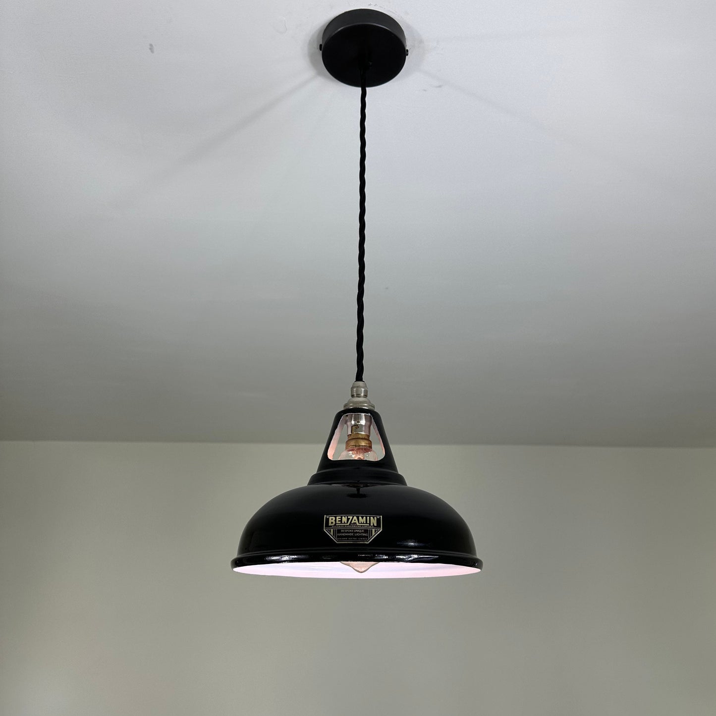 Cawston Small ~ Gloss Black Solid Industrial Slotted Design Shade Pendant Set Light | Ceiling Dining Room | Kitchen Table | Vintage 9 Inch