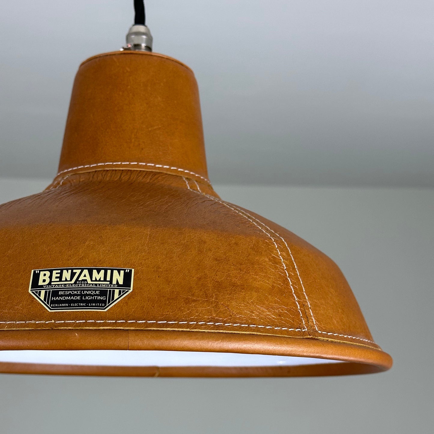 Filby ~ Tan Genuine Leather Solid Steel Shade Pendant Set Light | Ceiling Dining Room | Kitchen Table | Vintage Filament Bulb 12.5 Inch